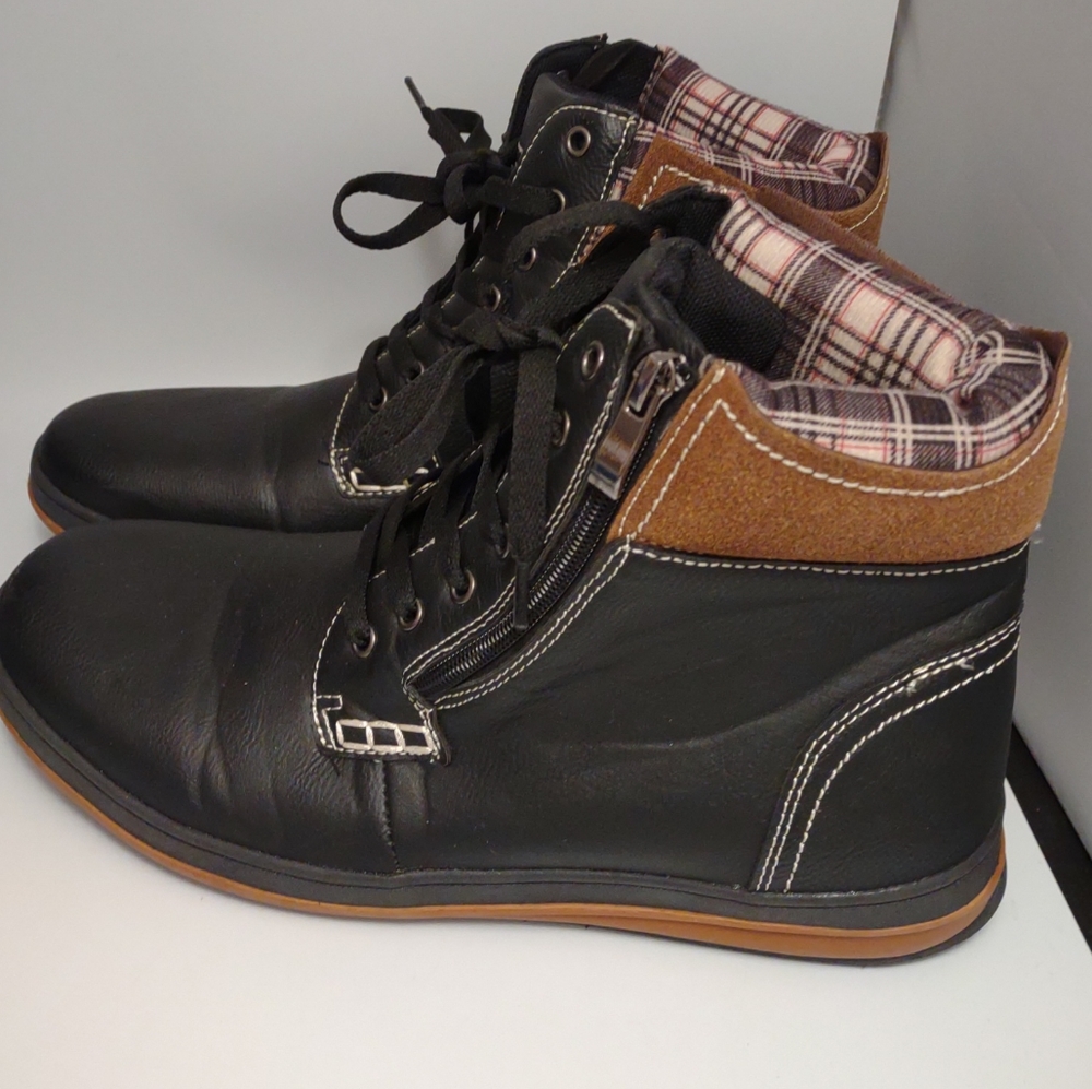 Carlos Solo Side ZIP BOOTS Plaid FLANNEL PADDED COLLAR Outdoor Casual Men's 9.5